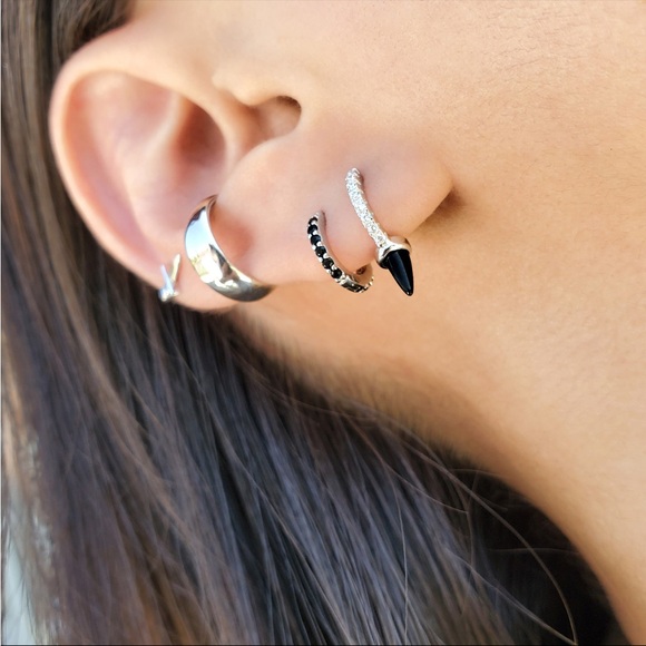 Black CZ Earrings-Onyx Tiny Huggies, 6 MM - Picture 2 of 2